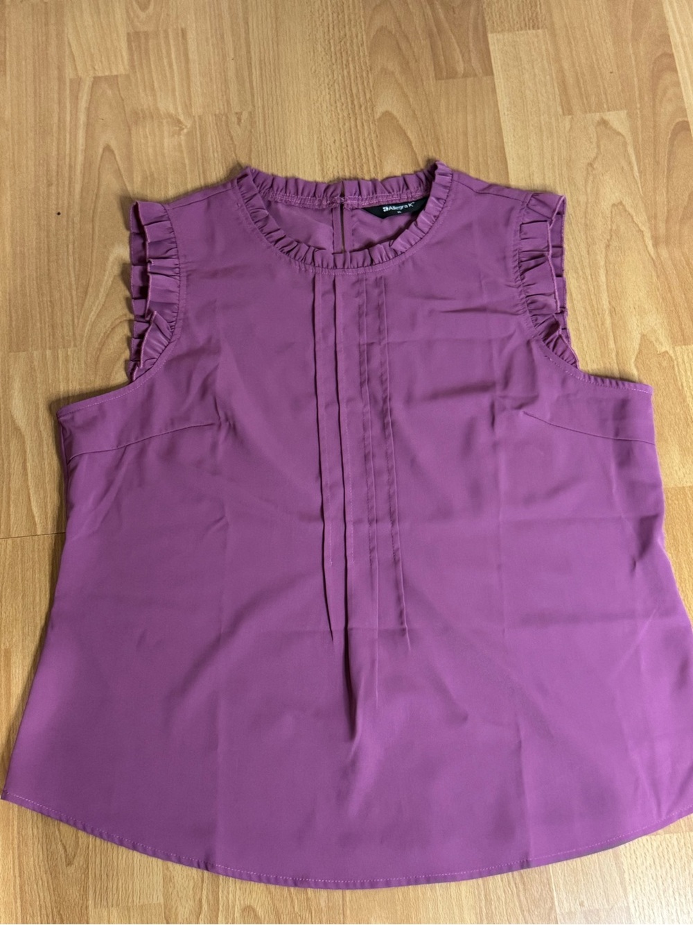 Allegra K Plum Sleeveless Ruffle Trim Blouse